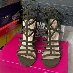 Shoe Dazzle Olive Strappy Lace-Up Heels